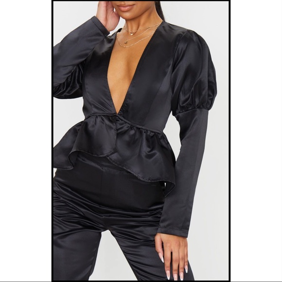 PrettyLittleThing Jackets & Blazers - black puff sleeve peplum waist jacket